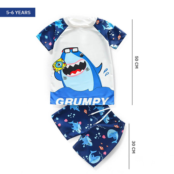 Kids Blue Shark Cartoon Shorts Set 3-6 Years (L) 5 - 6 Years