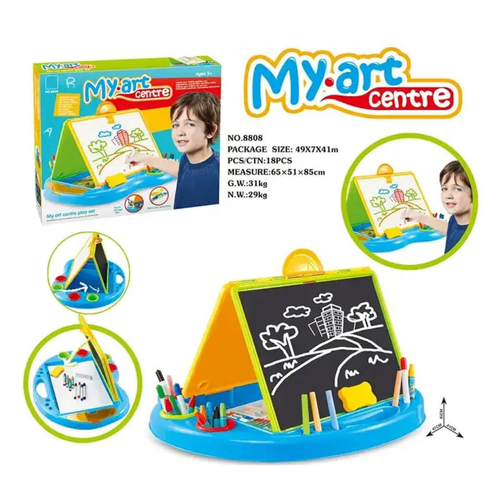 3-in-1 Kids Drawing Desk with Chalkboard, Whiteboard & A4 Paper
