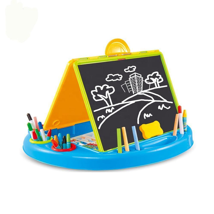 3-in-1 Kids Drawing Desk with Chalkboard, Whiteboard & A4 Paper Blue