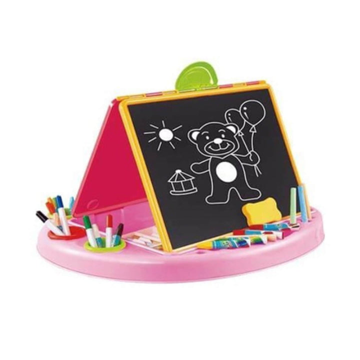 3-in-1 Kids Drawing Desk with Chalkboard, Whiteboard & A4 Paper Pink