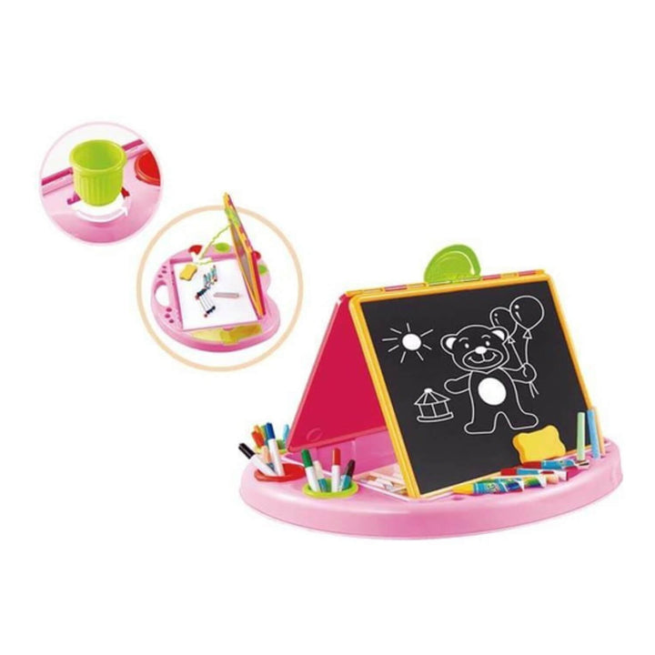 3-in-1 Kids Drawing Desk with Chalkboard, Whiteboard & A4 Paper