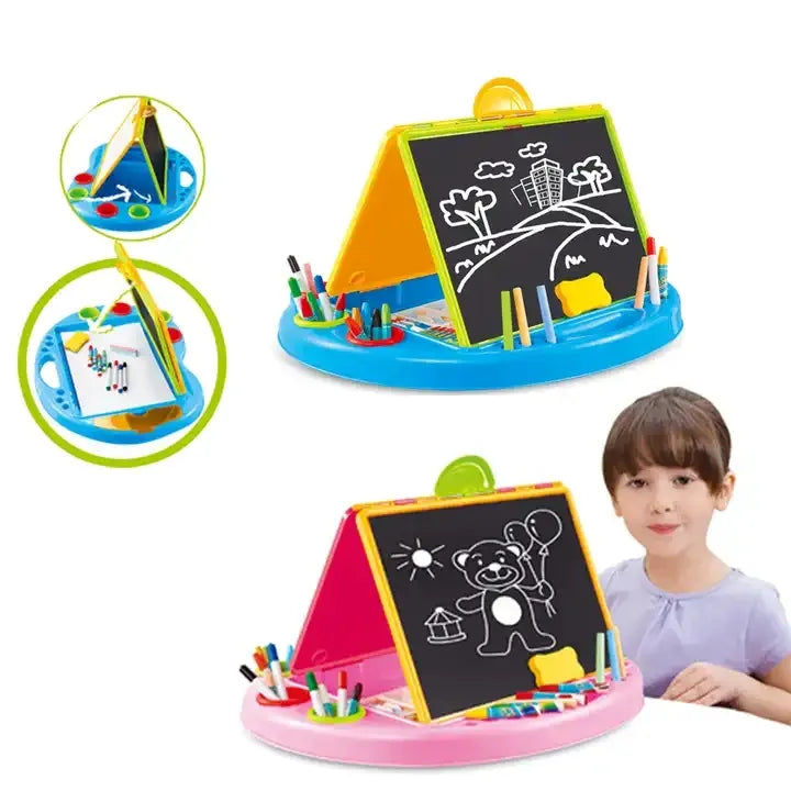 3-in-1 Kids Drawing Desk with Chalkboard, Whiteboard & A4 Paper