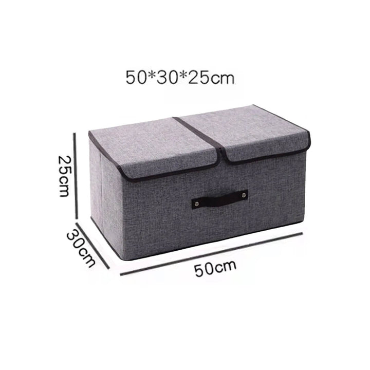 Grey Storage box with lid, divider and handles; dimensions 50x30 cm