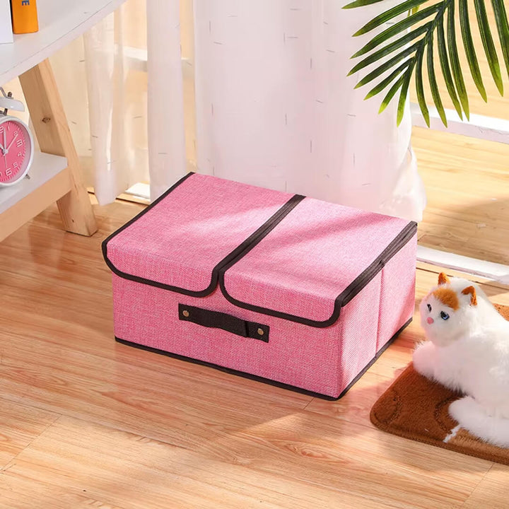 Storage box with lid, divider and handles in pink color for toys and accessories
