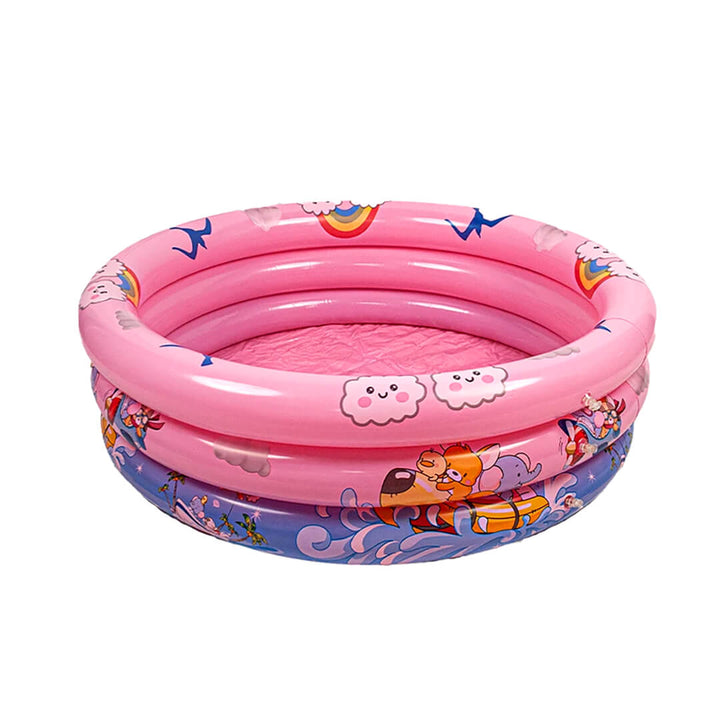 3-layer inflatable baby pool in pink with cartoon design, 90 cm