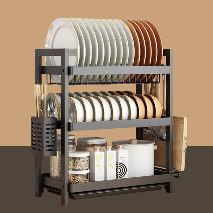 Modern dish drying rack with anti-rust carbon steel frame