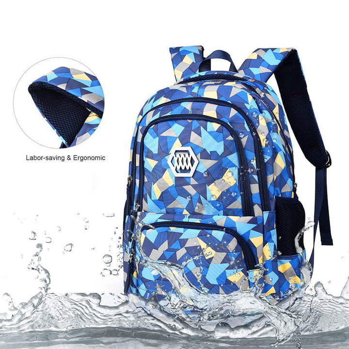 Water-resistant school Geometric print blue backpack 