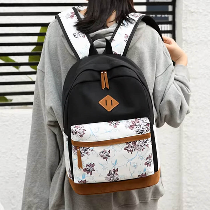 Backpack Set with Vintage Leaves Print – 3 Pieces