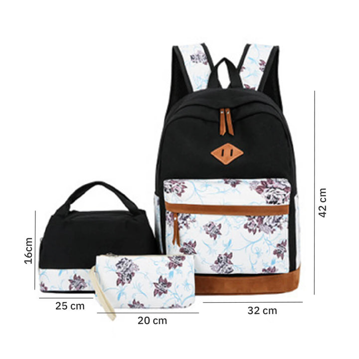Backpack Set with Vintage Leaves Print – 3 Pieces