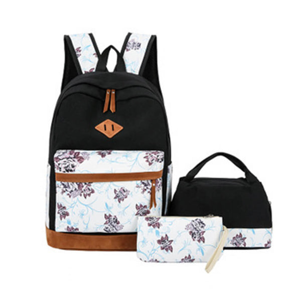 Backpack Set with Vintage Leaves Print – 3 Pieces