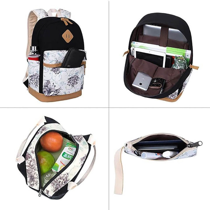 Backpack Set with Vintage Leaves Print – 3 Pieces