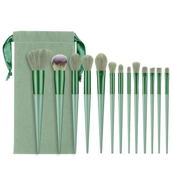 13 Pieces Makeup Brushes Full Set with Bag - Green