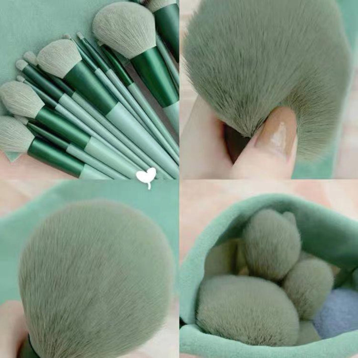 13 Pieces Makeup Brushes Full Set with Bag - Green