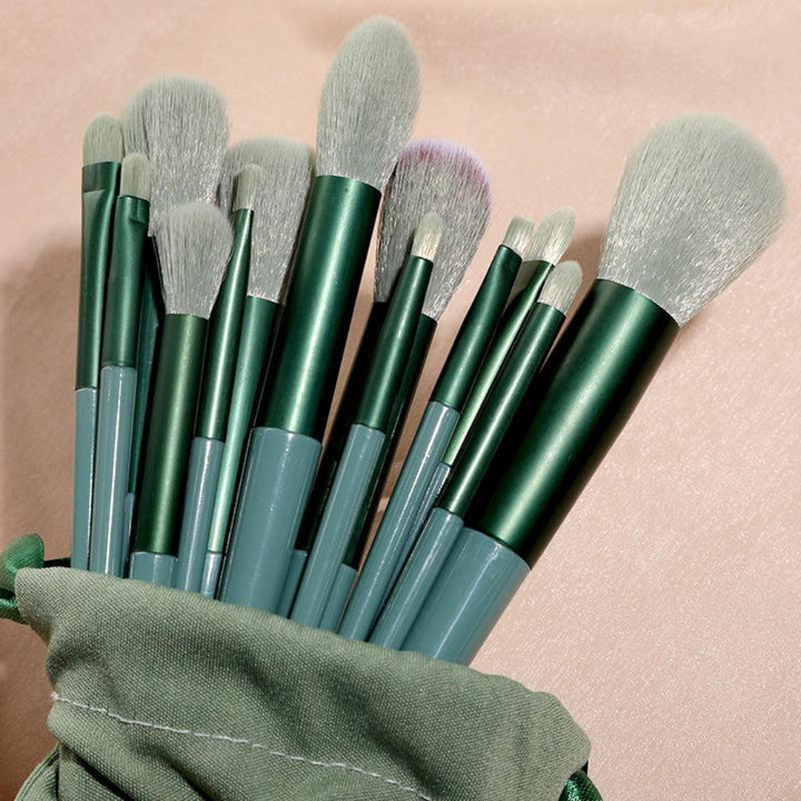 13 Pieces Makeup Brushes Full Set with Bag - Green