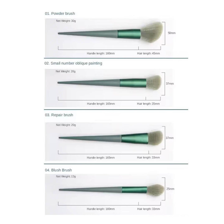 13 Pieces Makeup Brushes Full Set with Bag - Green