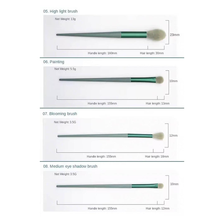 13 Pieces Makeup Brushes Full Set with Bag - Green