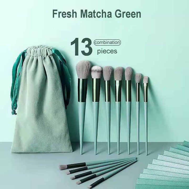 13 Pieces Makeup Brushes Full Set with Bag - Green