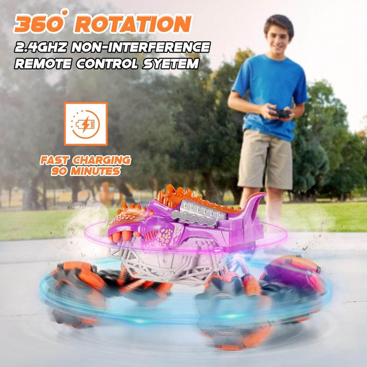360 Spin Remote Control RC Dinosaur Monster Truck with LED Lights