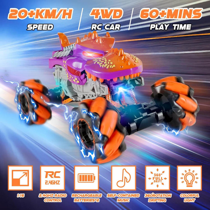 360 Spin Remote Control RC Dinosaur Monster Truck with LED Lights
