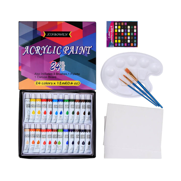 Art set with 24 colors and color mixing chart for kids