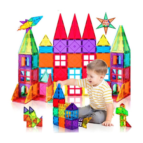 Magnetic Building Blocks Set for Kids - 64 Pieces