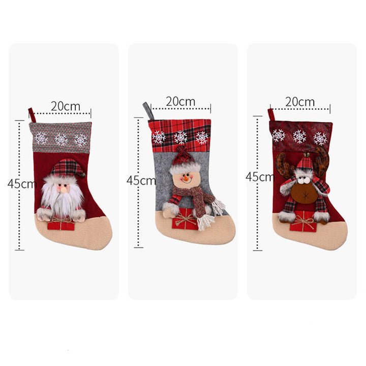 Three 3D Christmas stockings with measurements 