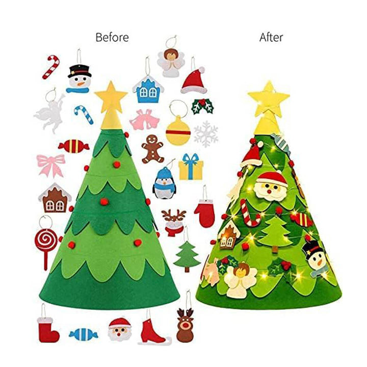 Toddler-friendly felt tree with ornaments and lights