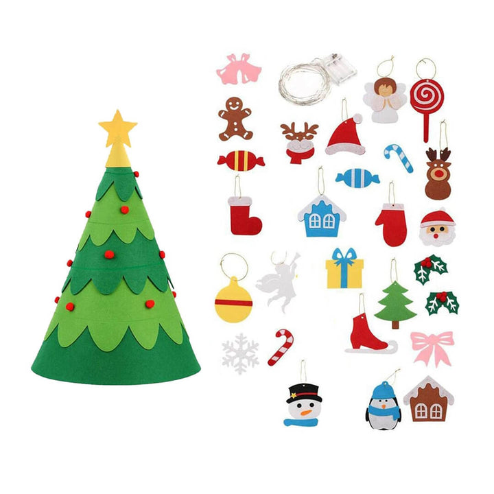 3D felt Christmas tree with detachable ornaments & lights