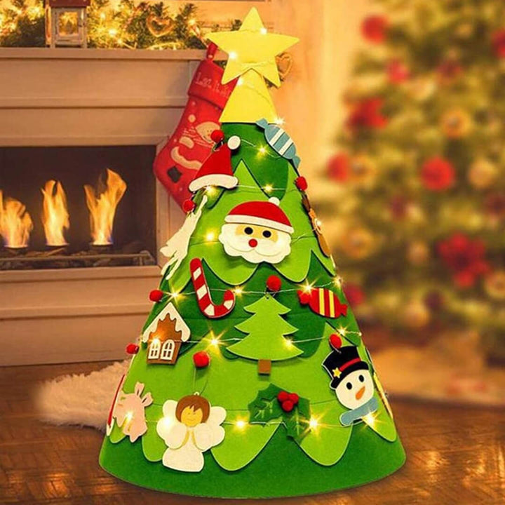 DIY felt holiday tree for toddlers with LED light string