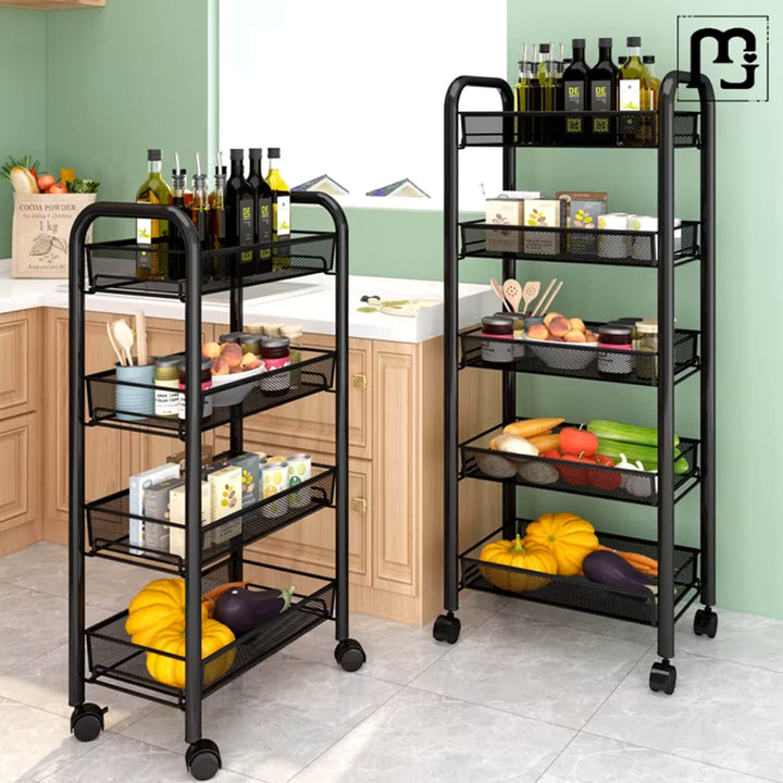 5 Layers Steel Movable Kitchen Cart - Black & White