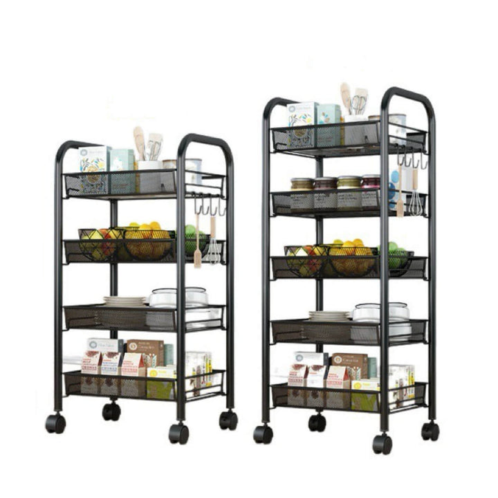 4 Layers Steel Movable Kitchen Cart - Black & White