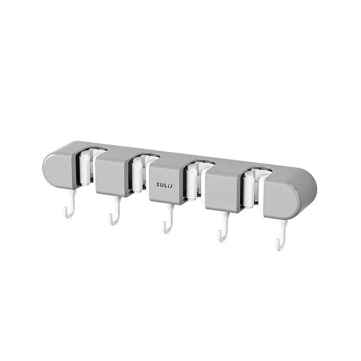 4 compartments Wall Mount Self-Adhesive Mop & Broom Holder