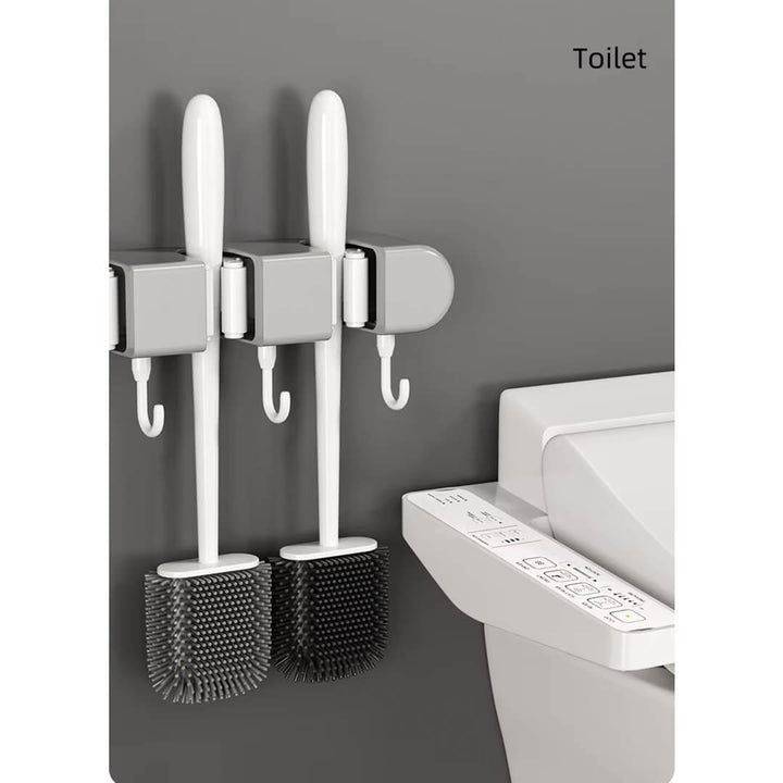 4 compartments Wall Mount Self-Adhesive Mop & Broom Holder