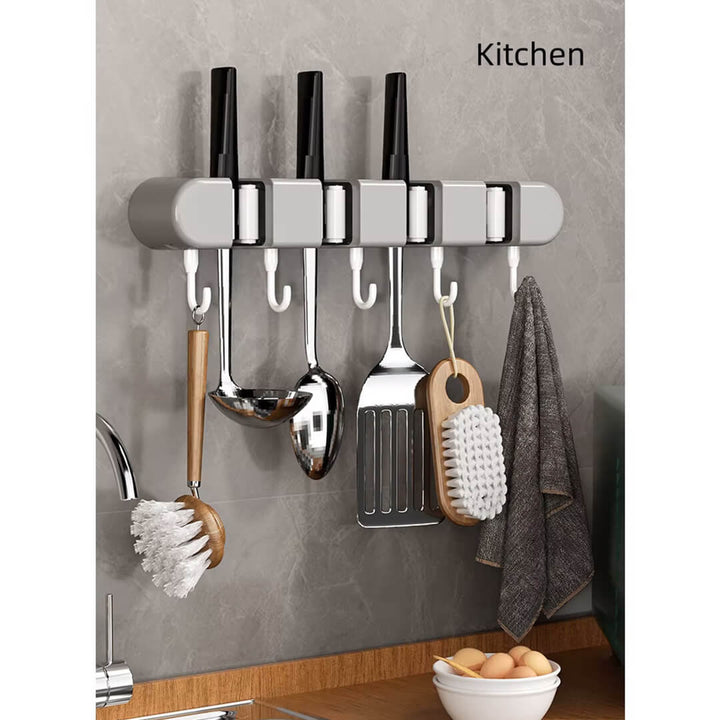 4 compartments Wall Mount Self-Adhesive Mop & Broom Holder