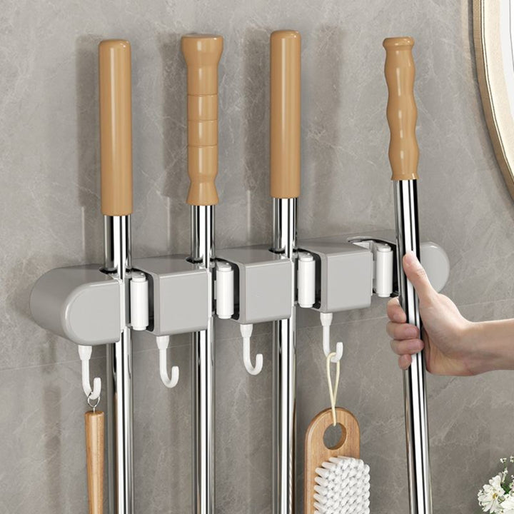 4 compartments Wall Mount Self-Adhesive Mop & Broom Holder