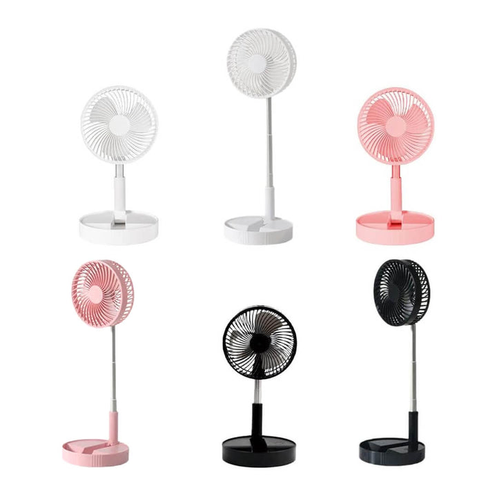 Foldable portable pedestal fan with adjustable height in 3 colors: white, pink and black
