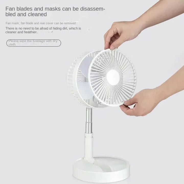 Foldable portable fan with adjustable height; fan and blades can be disassembled and cleaned