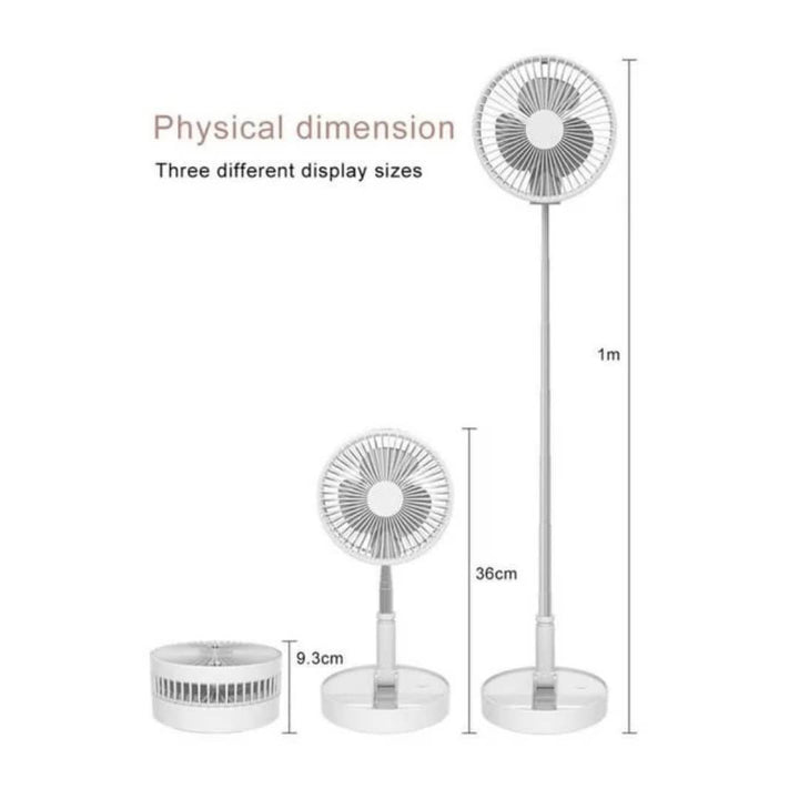 Foldable portable fan with adjustable height for home and office, dimensions