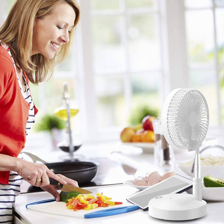 Foldable portable fan with adjustable height for kitchen use