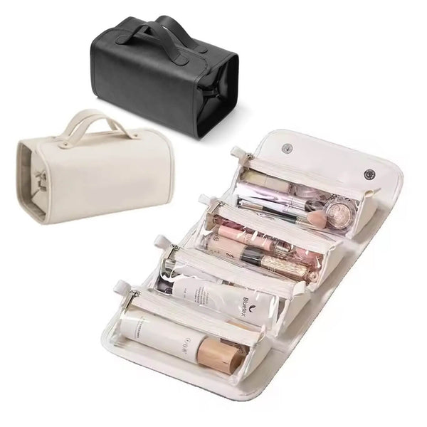 4-in-1 Roll-Up Makeup Organizer – Detachable Clear Pouches