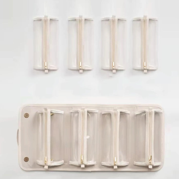 4-in-1 Roll-Up Makeup Organizer – Detachable Clear Pouches