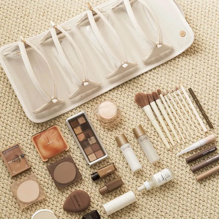 4-in-1 Roll-Up Makeup Organizer – Detachable Clear Pouches
