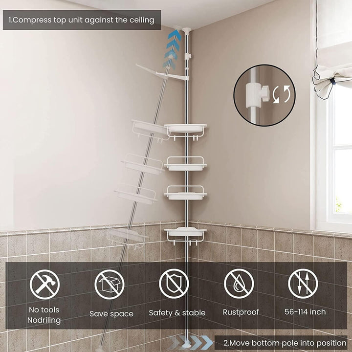 4-layers Telescopic bathroom corner shelf, no drilling needed