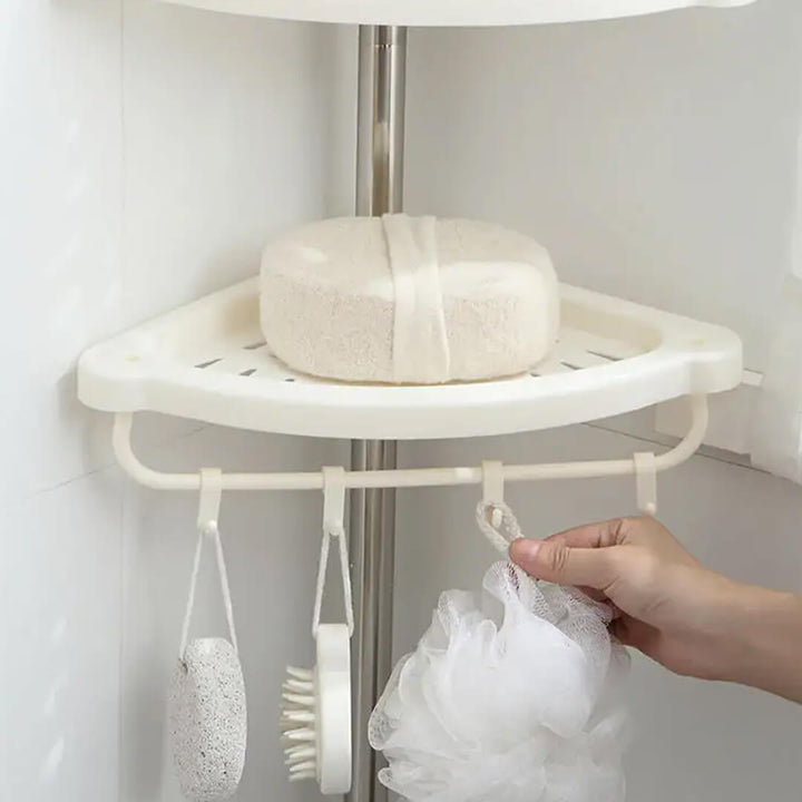 Close-up of towel rail and hooks on bathroom organizer