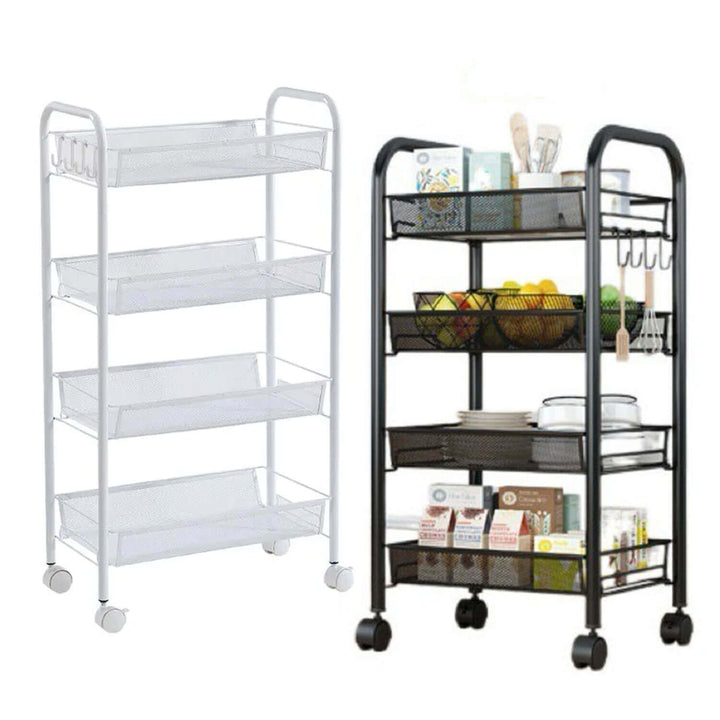 4 Layers Steel Movable Kitchen Cart - Black & White