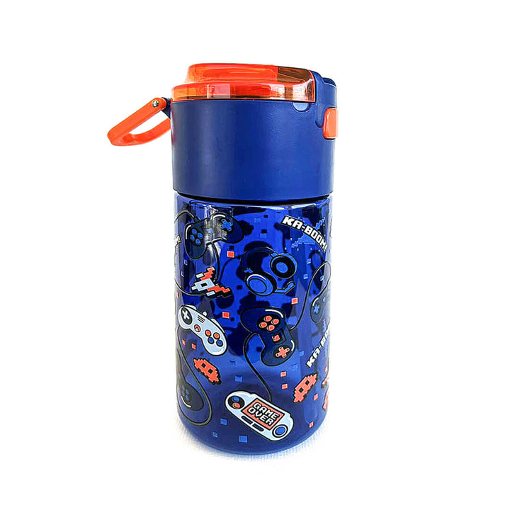BPA FREE Water Bottle with Integrated Flip-Lid Snack Box for Boys - 450ml Playstation