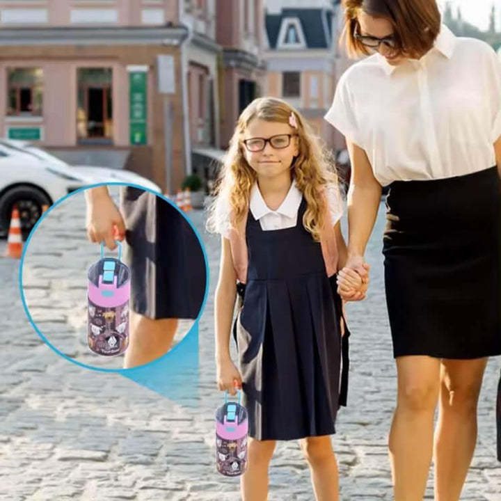BPA FREE Water Bottle with Integrated Flip-Lid Snack Box for Girls - 450ml