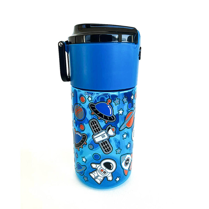 BPA FREE Water Bottle with Integrated Flip-Lid Snack Box for Boys - 450ml Astronaut