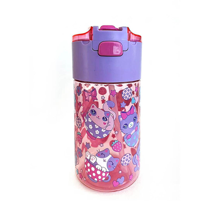BPA FREE Water Bottle with Integrated Flip-Lid Snack Box for Girls - 450ml Cats