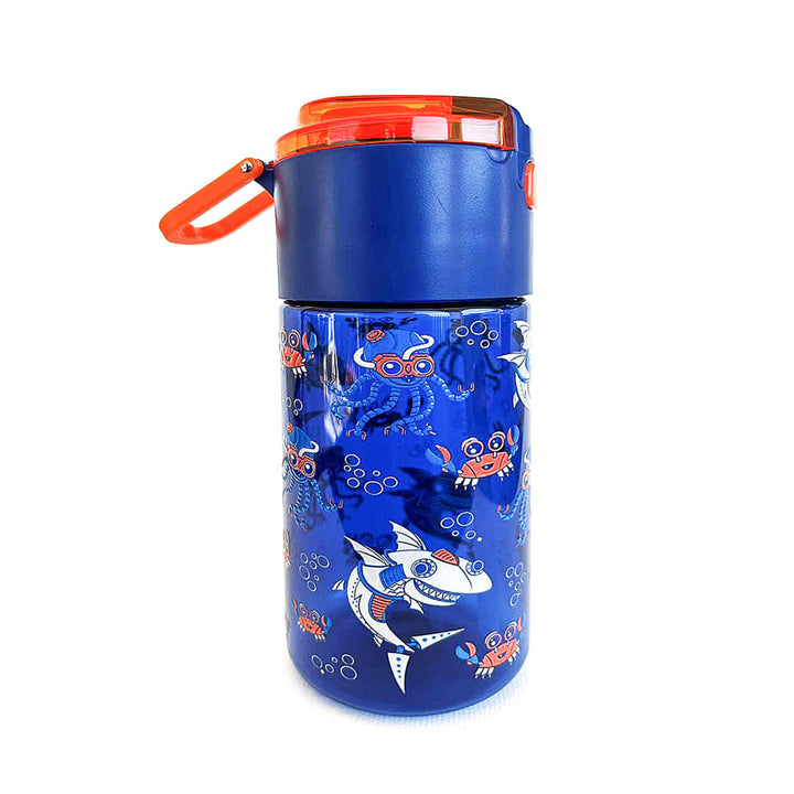 BPA FREE Water Bottle with Integrated Flip-Lid Snack Box for Boys - 450ml Shark
